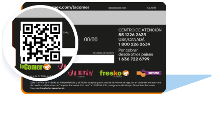 El reverso de la Tarjeta La Comer Card mostrando un código QR.
